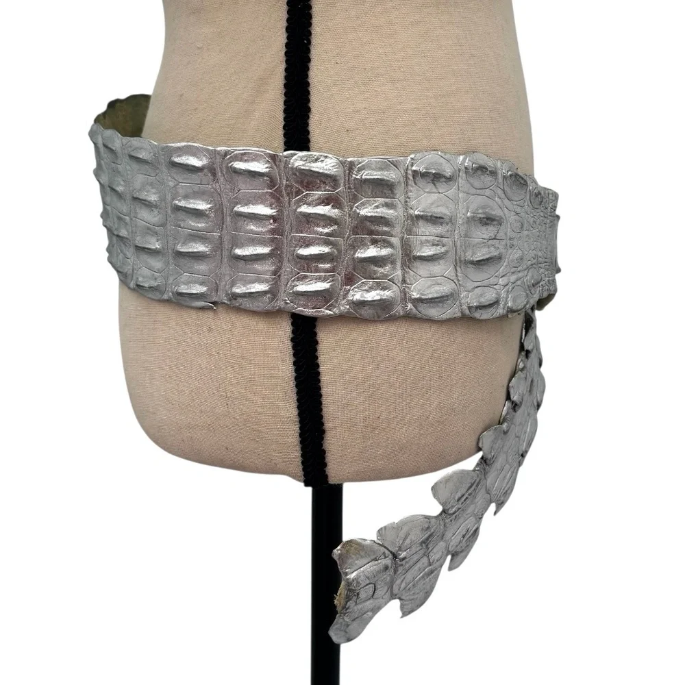ROBERTO CAVALLI SILVER CROCODILE WIDE BELT
